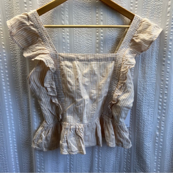 Japna Tank Top Women's Medium Natural Color Cropped Sleeveless Smocked Boho - Picture 1 of 4